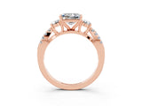 Rose gold Princess Cut Moissanite Three-Stone Ring with Pavé Split Shank and Four-Prong Setting_3