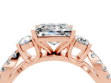 Rose gold Princess Cut Moissanite Three-Stone Ring with Pavé Split Shank and Four-Prong Setting_4