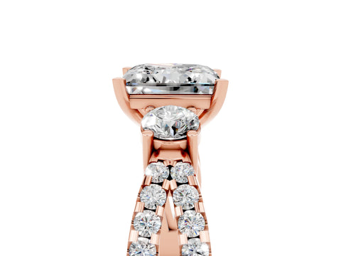 Rose gold Princess Cut Moissanite Three-Stone Ring with Pavé Split Shank and Four-Prong Setting_5