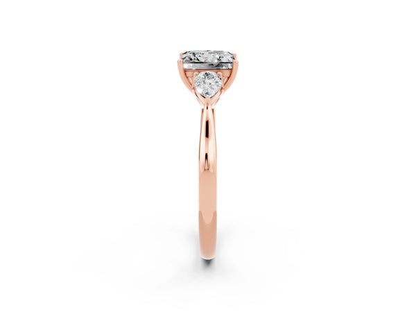 Rose gold Princess Cut Moissanite Three-Stone Ring with Pear  Side Stones and Prong Setting