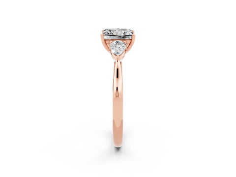 Rose gold Princess Cut Moissanite Three-Stone Ring with Pear Side Stones and Four-Prong Setting_14