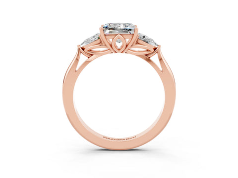 Rose gold Princess Cut Moissanite Three-Stone Ring with Pear Side Stones and Four-Prong Setting_15