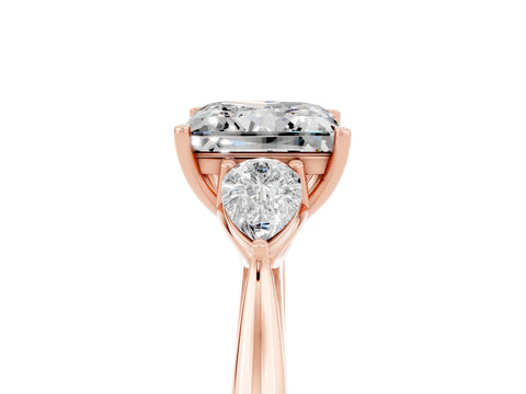 Rose gold Princess Cut Moissanite Three-Stone Ring with Pear Side Stones and Four-Prong Setting_17