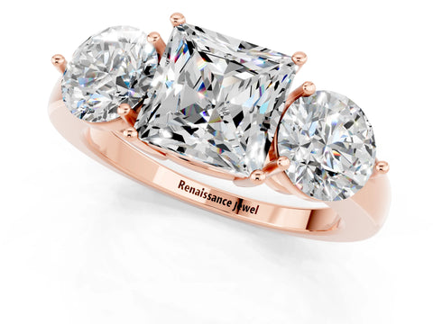 Rose gold Princess Cut Moissanite Three-Stone Ring with Prong Setting and Classic Band_1