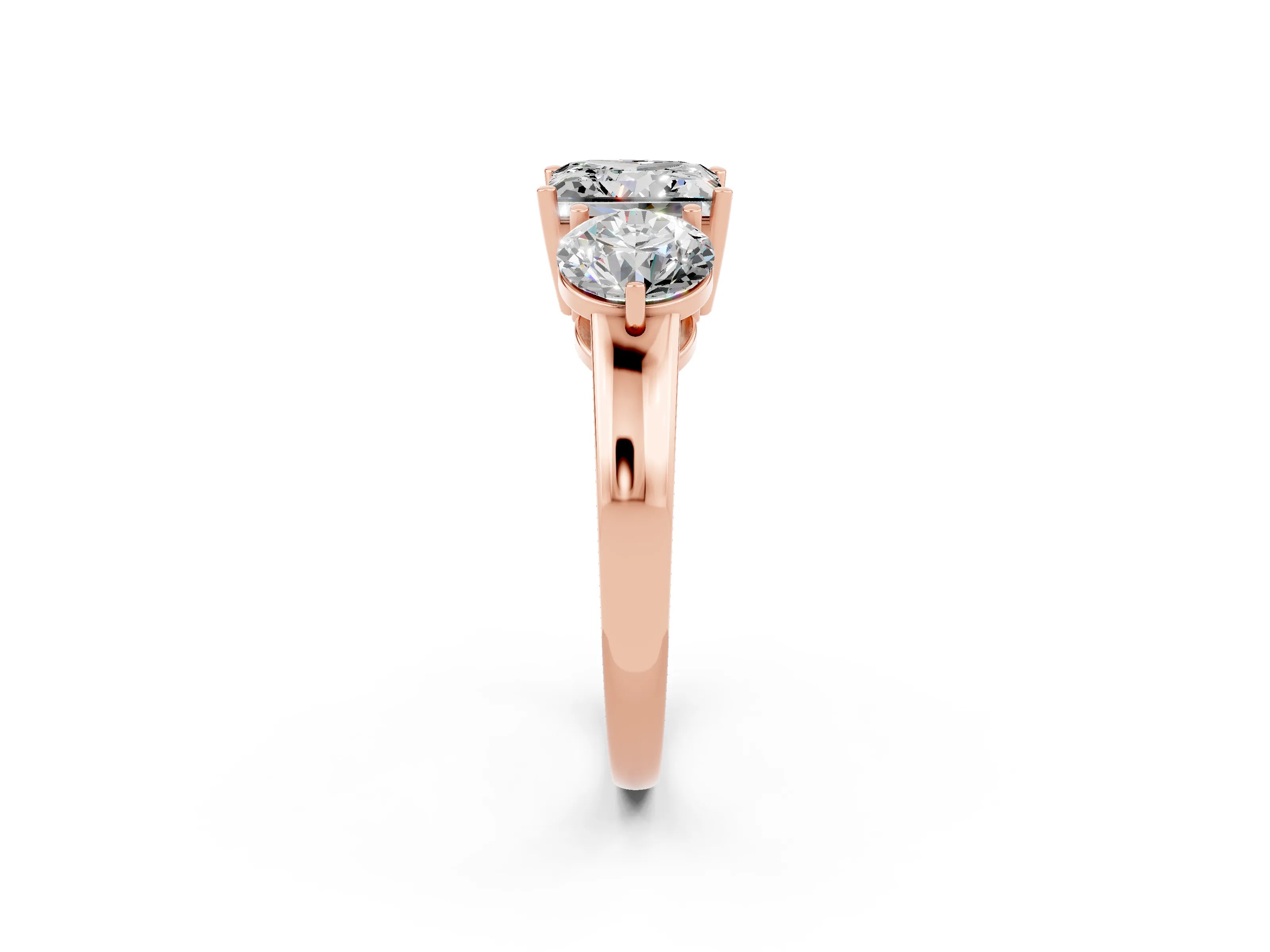 Rose gold Princess Cut Moissanite Three-Stone Ring with Prong Setting and Classic Band_2