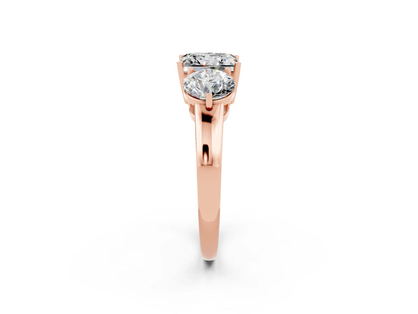 Rose gold Princess Cut Moissanite Three-Stone Ring with Prong Setting and Classic Band