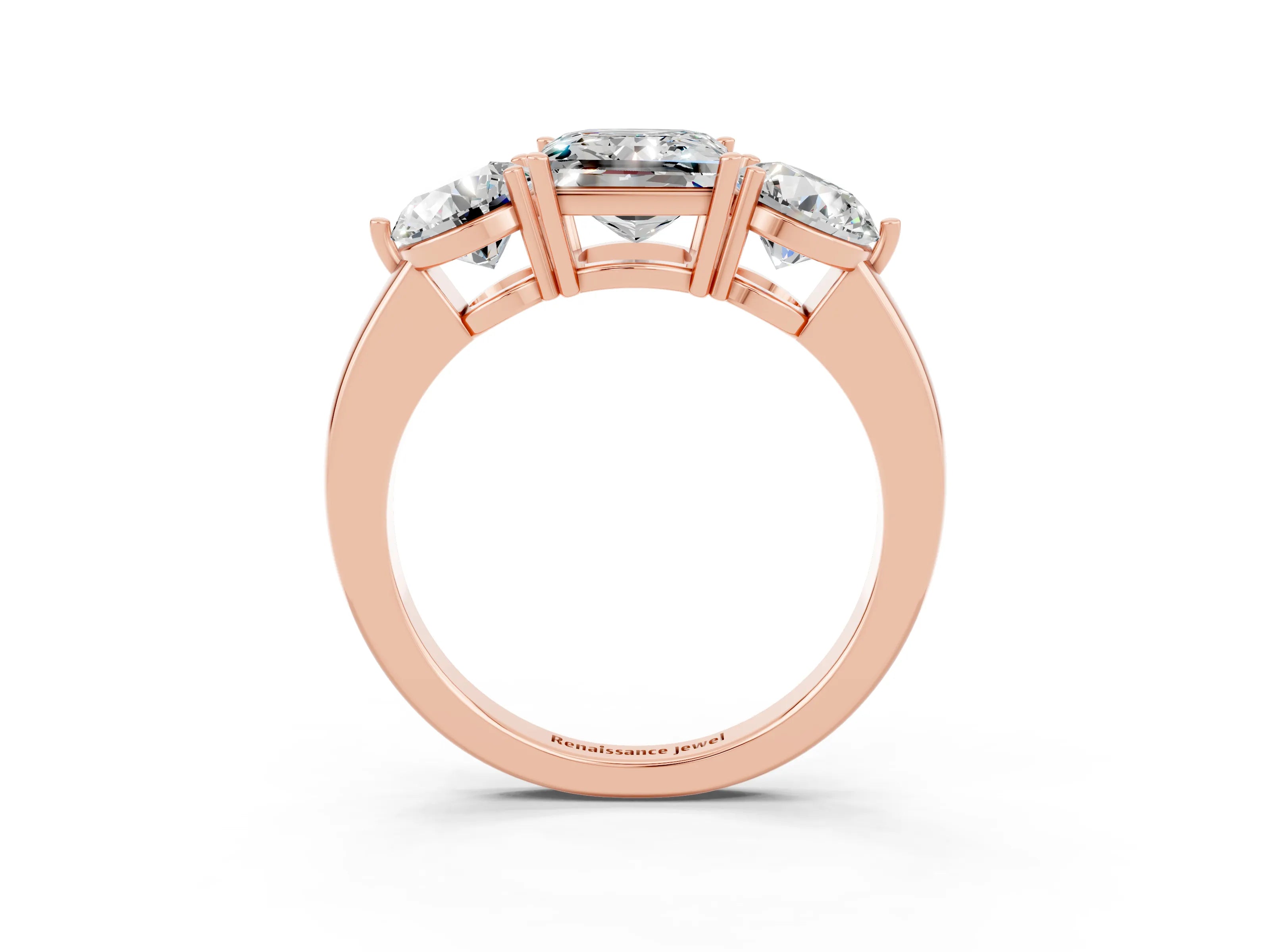 Rose gold Princess Cut Moissanite Three-Stone Ring with Prong Setting and Classic Band_3