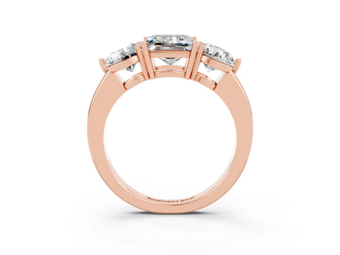 Rose gold Princess Cut Moissanite Three-Stone Ring with Prong Setting and Classic Band_3