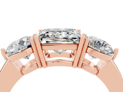 Rose gold Princess Cut Moissanite Three-Stone Ring with Prong Setting and Classic Band_4