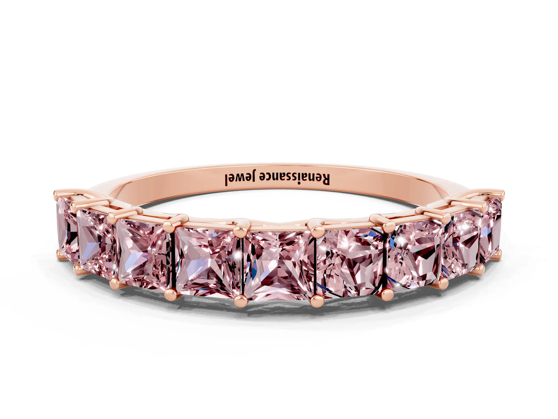 Rose gold Princess Cut Morganite Channel-Set Eternity Band with Prong Setting_6