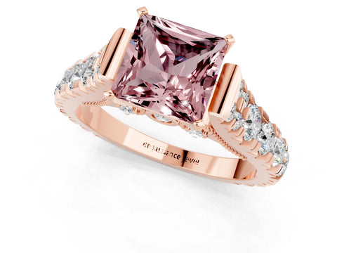 Rose gold Princess Cut Morganite Classic Solitaire Ring with Pavé Band and Four-Prong Setting_1