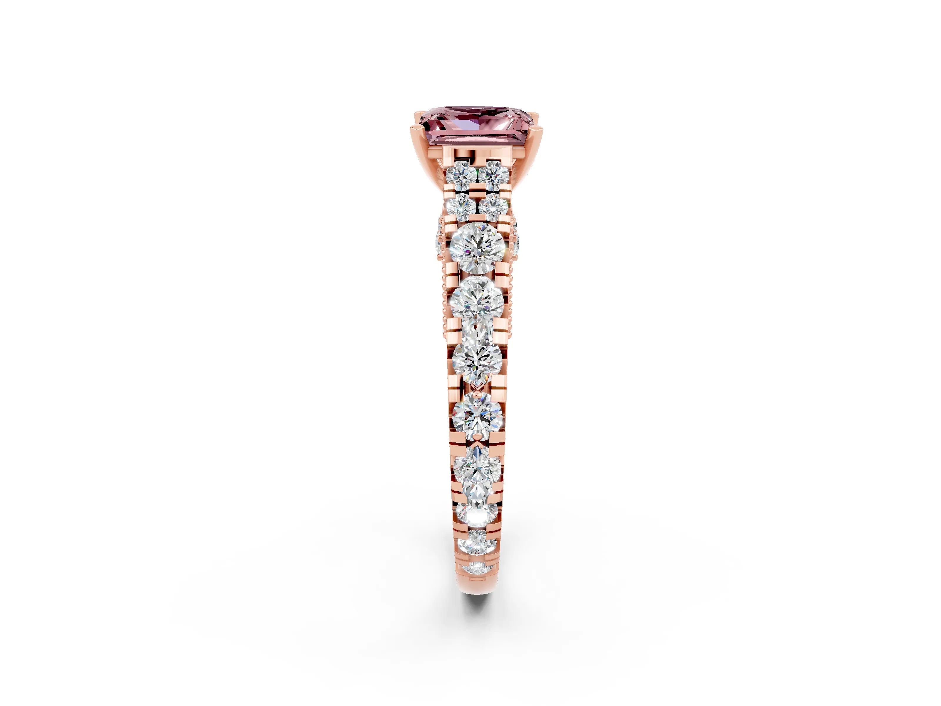 Rose gold Princess Cut Morganite Classic Solitaire Ring with Pavé Band and Four-Prong Setting_2