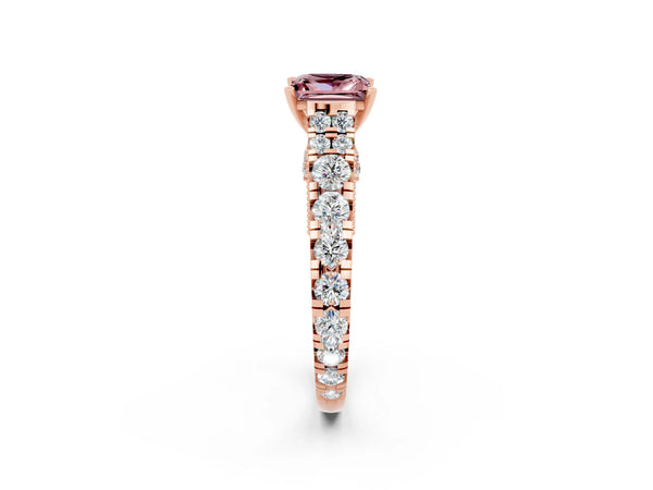 Rose gold Princess Cut Morganite Classic Solitaire Ring with Pavé Band and Four-Prong Setting