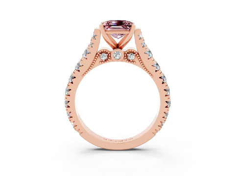 Rose gold Princess Cut Morganite Classic Solitaire Ring with Pavé Band and Four-Prong Setting_3