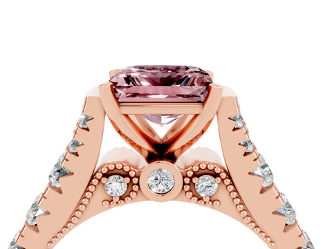 Rose gold Princess Cut Morganite Classic Solitaire Ring with Pavé Band and Four-Prong Setting_4