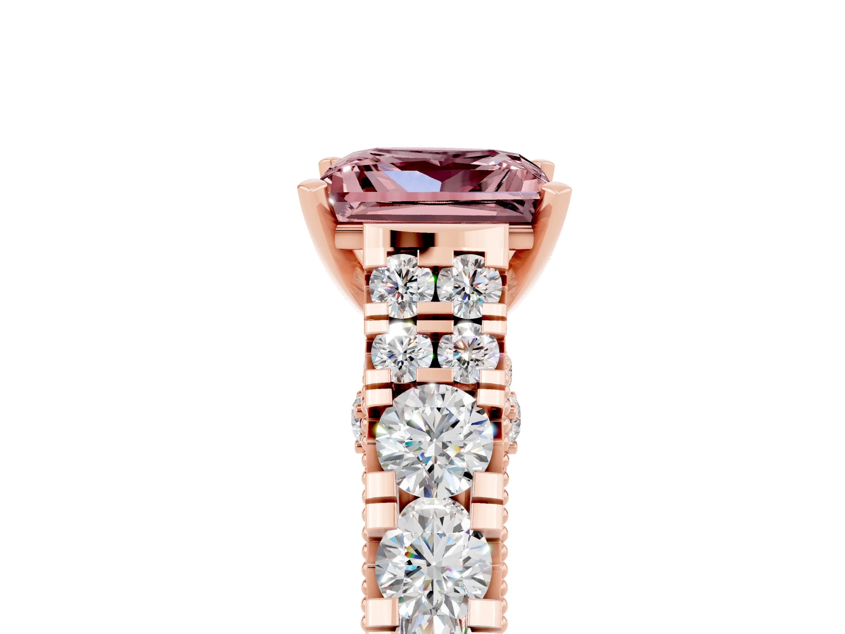 Rose gold Princess Cut Morganite Classic Solitaire Ring with Pavé Band and Four-Prong Setting_5