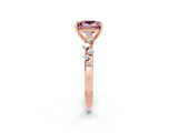 Rose gold Princess Cut Morganite Cluster Side Stone Solitaire Ring with Prong Setting_26