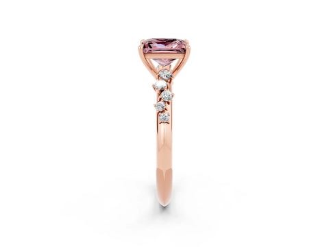 Rose gold Princess Cut Morganite Cluster Side Stone Solitaire Ring with Prong Setting_26