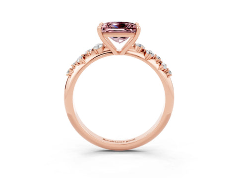 Rose gold Princess Cut Morganite Cluster Side Stone Solitaire Ring with Prong Setting_27