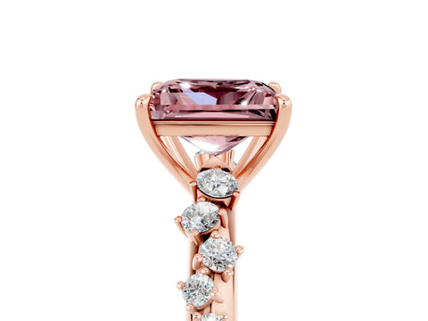 Rose gold Princess Cut Morganite Cluster Side Stone Solitaire Ring with Prong Setting_29