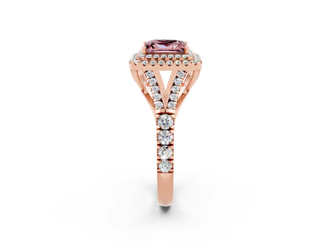 Rose gold Princess Cut Morganite Double Halo Ring with Split Shank and Prong Setting_14