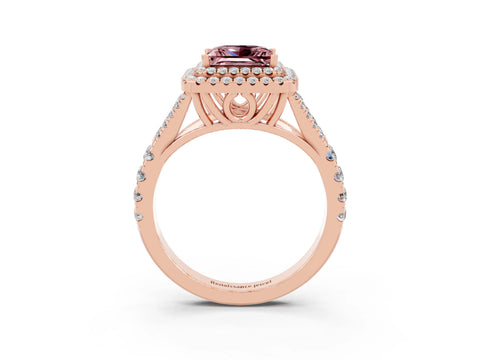 Rose gold Princess Cut Morganite Double Halo Ring with Split Shank and Prong Setting_15