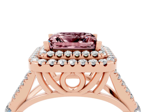 Rose gold Princess Cut Morganite Double Halo Ring with Split Shank and Prong Setting_16