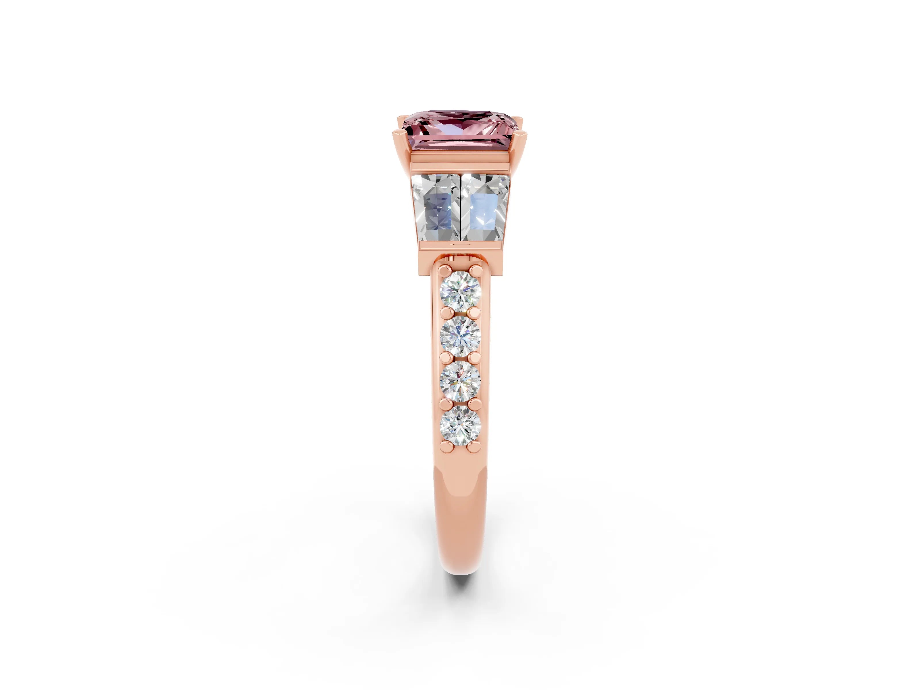 Rose gold Princess Cut Morganite Engagement Ring with Baguette Side Stones and Channel Set Band_2