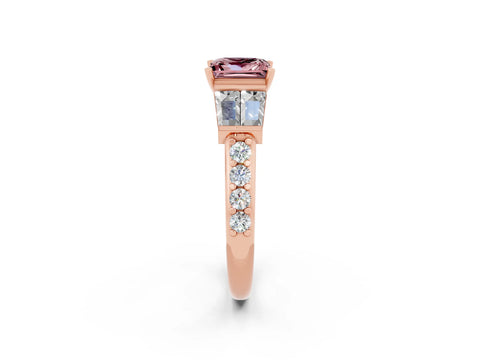 Rose gold Princess Cut Morganite Engagement Ring with Baguette Side Stones and Channel Set Band_2