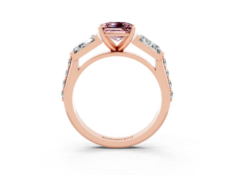 Rose gold Princess Cut Morganite Engagement Ring with Baguette Side Stones and Channel Set Band_3