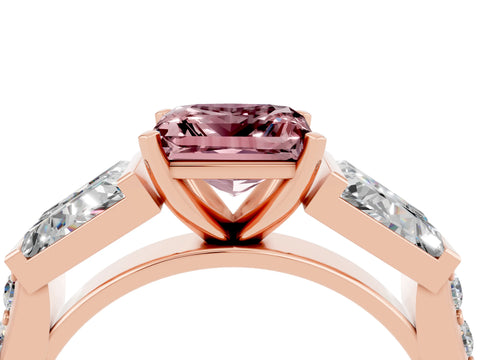 Rose gold Princess Cut Morganite Engagement Ring with Baguette Side Stones and Channel Set Band_4