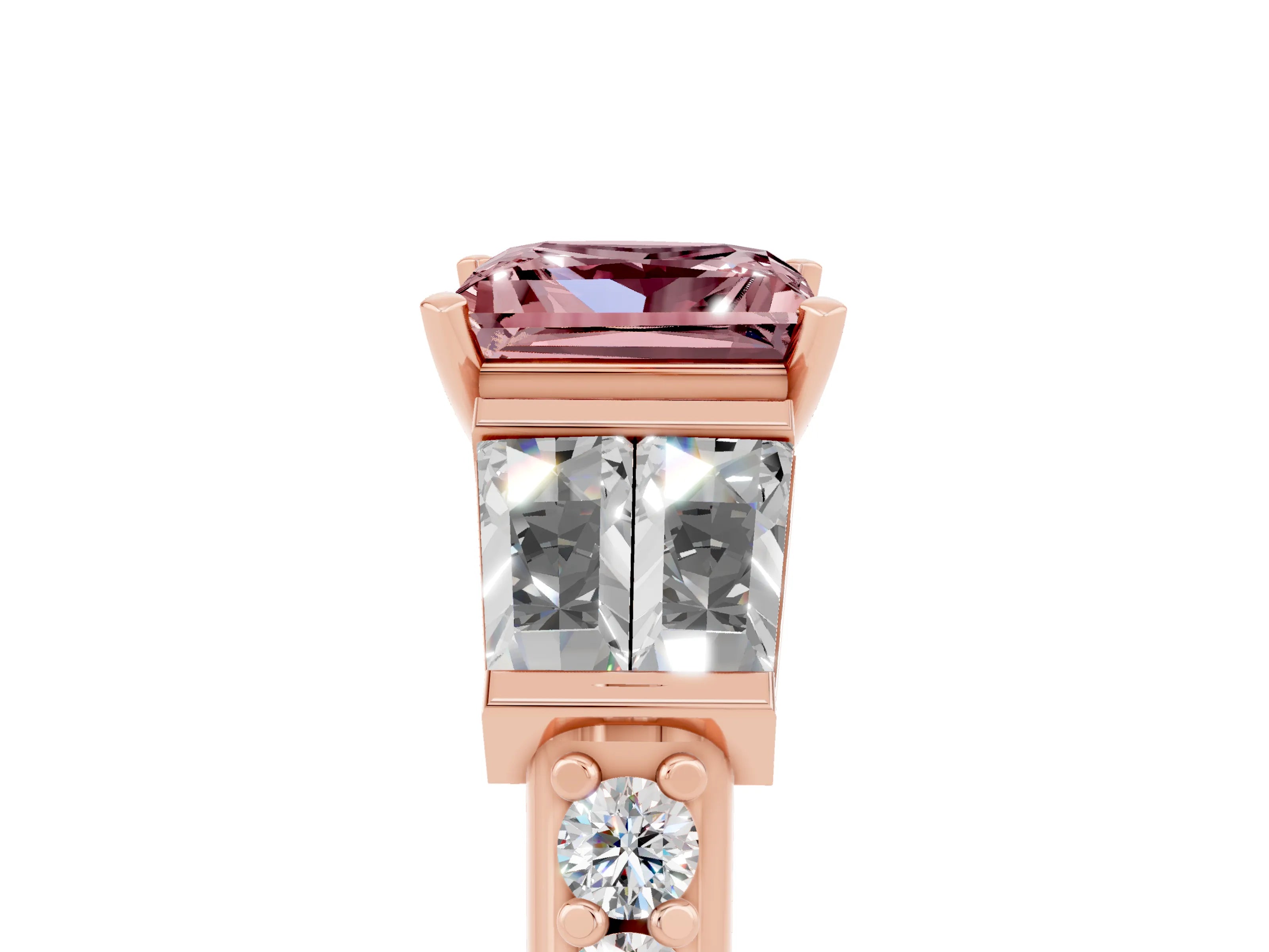 Rose gold Princess Cut Morganite Engagement Ring with Baguette Side Stones and Channel Set Band_5