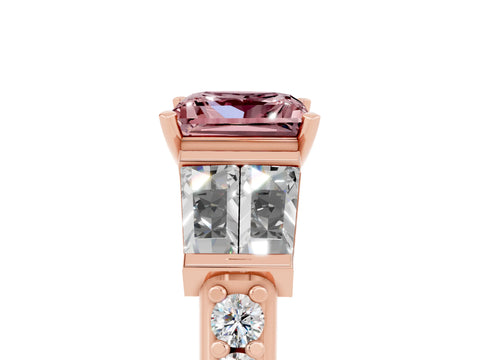 Rose gold Princess Cut Morganite Engagement Ring with Baguette Side Stones and Channel Set Band_5
