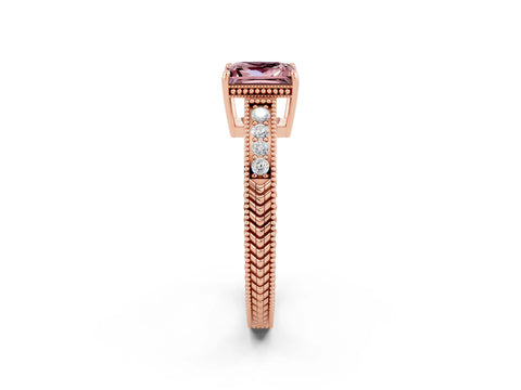 Rose gold Princess Cut Morganite Engagement Ring with Milgrain Channel Set Band and Prong Setting_2