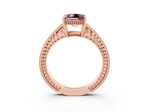 Rose gold Princess Cut Morganite Engagement Ring with Milgrain Channel Set Band and Prong Setting_3