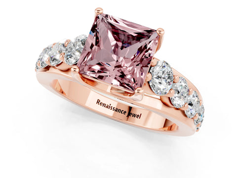 Rose gold Princess Cut Morganite Engagement Ring with Pavé Band and Four-Prong Setting_1
