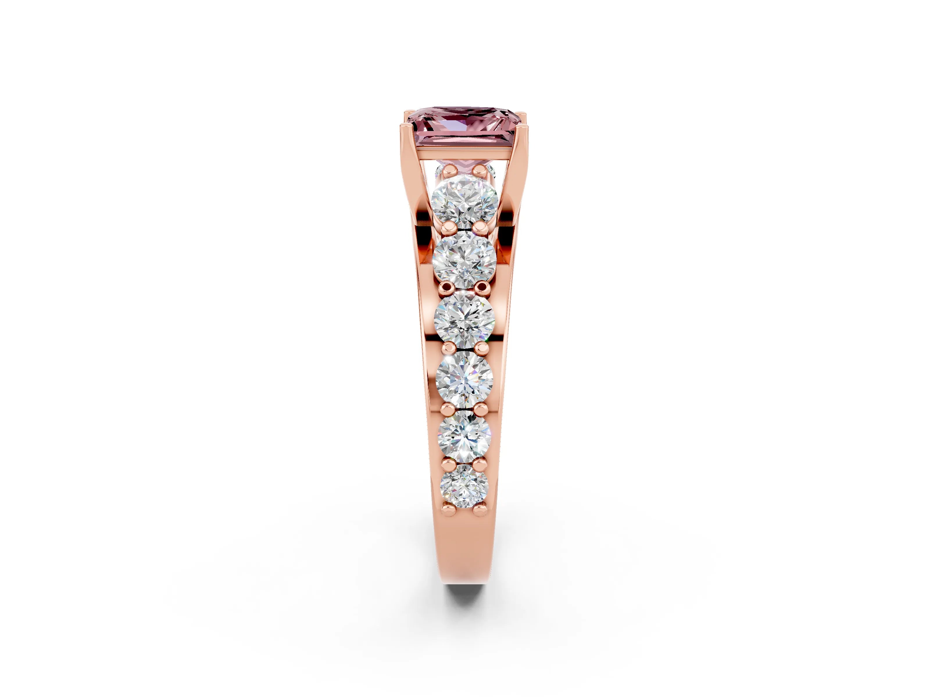 Rose gold Princess Cut Morganite Engagement Ring with Pavé Band and Four-Prong Setting_2