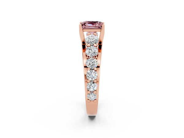 Rose gold Princess Cut Morganite Engagement Ring with Pavé Band and Four-Prong Setting