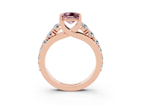 Rose gold Princess Cut Morganite Engagement Ring with Pavé Band and Four-Prong Setting_3