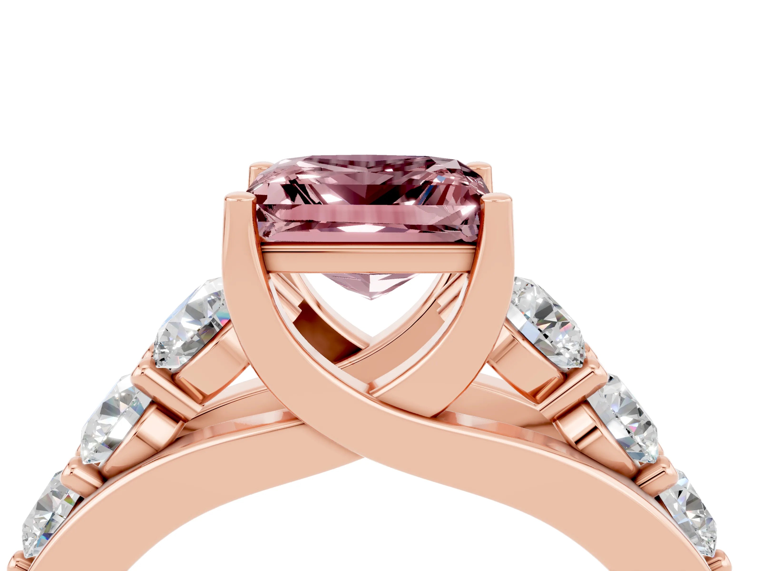 Rose gold Princess Cut Morganite Engagement Ring with Pavé Band and Four-Prong Setting_4