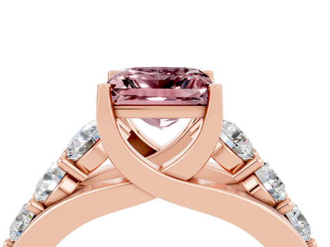 Rose gold Princess Cut Morganite Engagement Ring with Pavé Band and Four-Prong Setting_4