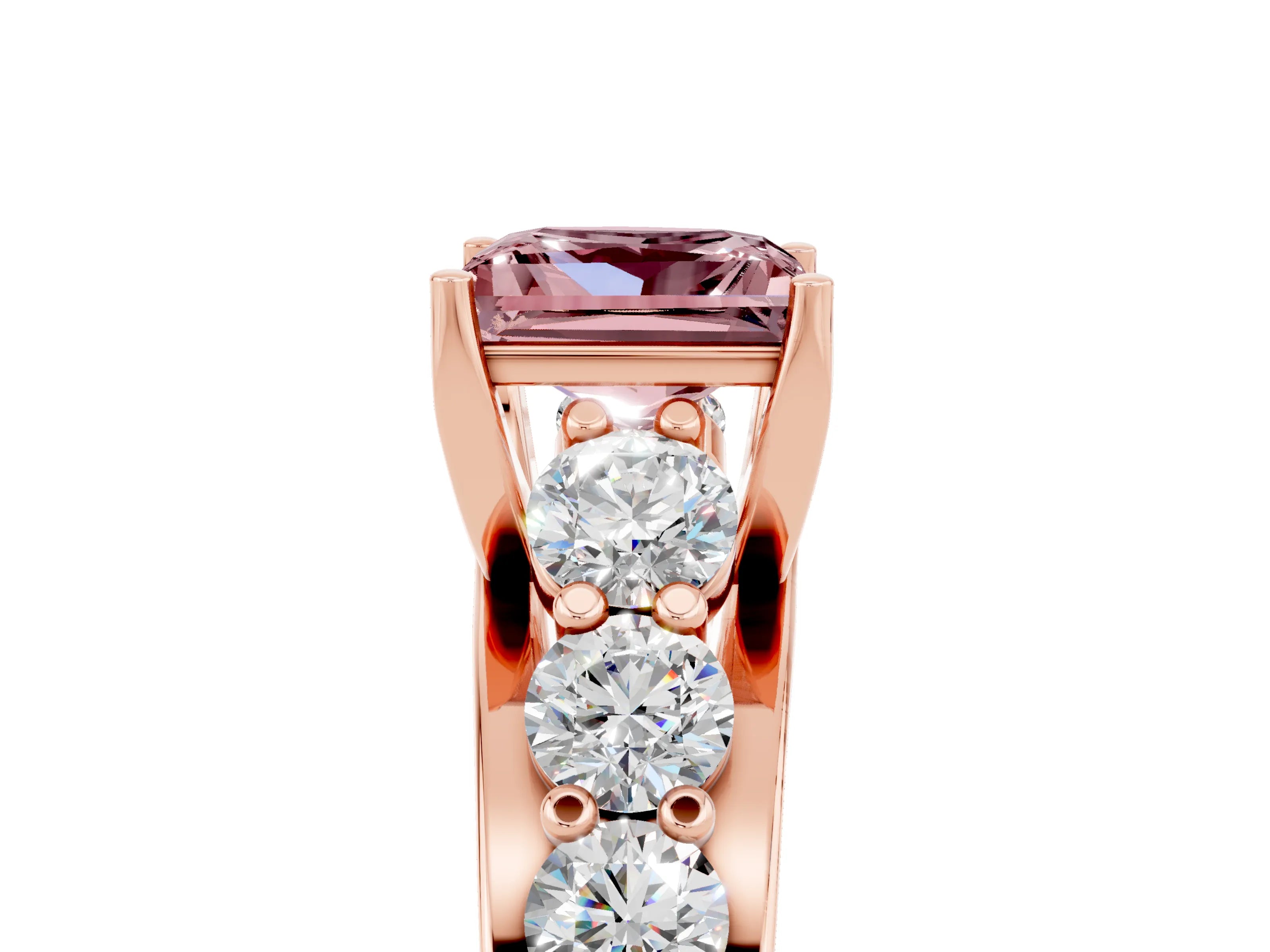 Rose gold Princess Cut Morganite Engagement Ring with Pavé Band and Four-Prong Setting_5