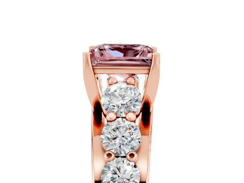 Rose gold Princess Cut Morganite Engagement Ring with Pavé Band and Four-Prong Setting_5