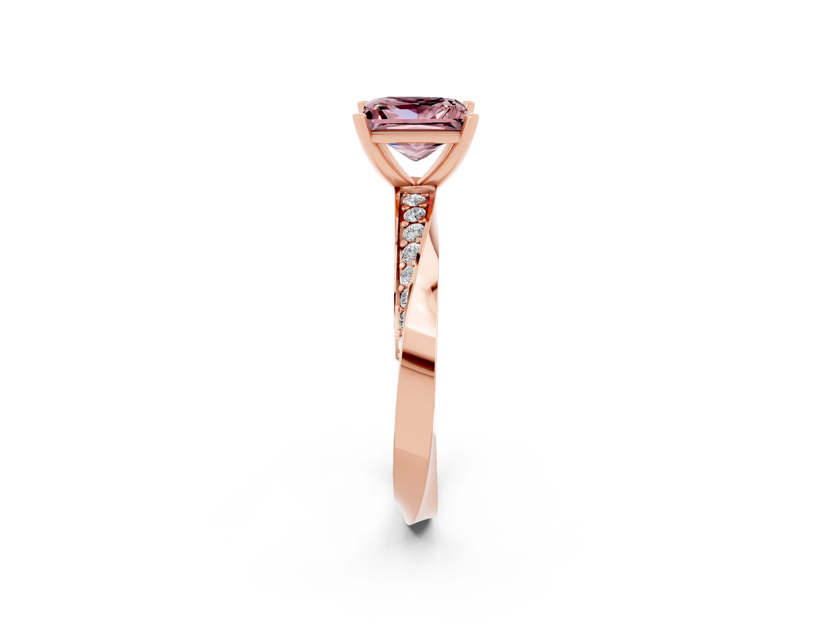 Rose gold Princess Cut Morganite Engagement Ring with Side Stone Accents and Four-Prong Setting_41