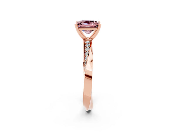 Rose gold Princess Cut Morganite Engagement Ring with Side Stone Accents and Four-Prong Setting