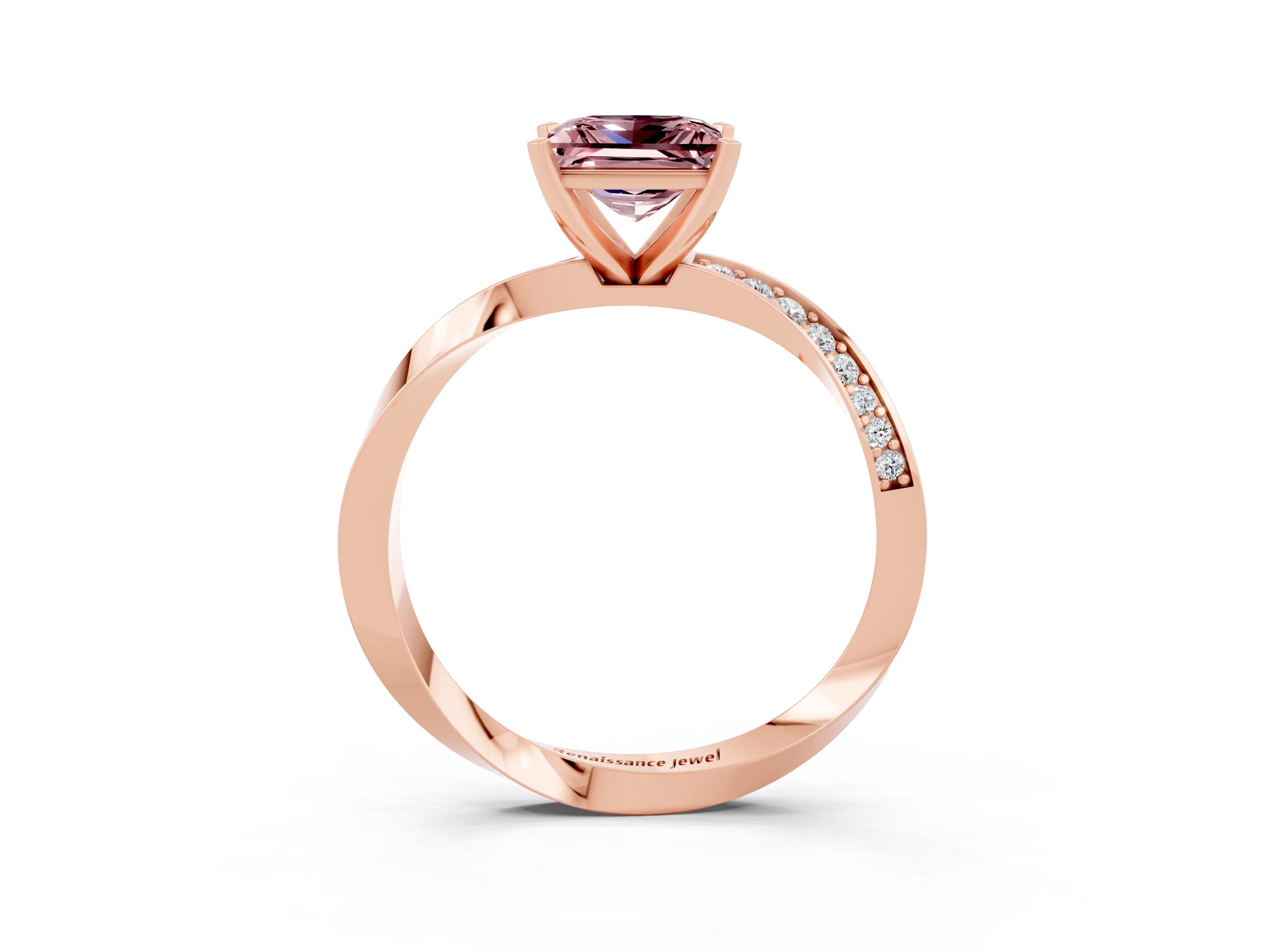 Rose gold Princess Cut Morganite Engagement Ring with Side Stone Accents and Four-Prong Setting_42