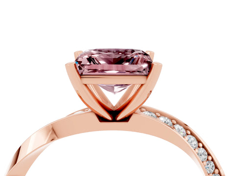 Rose gold Princess Cut Morganite Engagement Ring with Side Stone Accents and Four-Prong Setting_43
