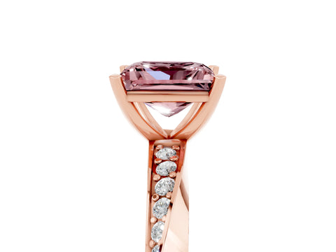 Rose gold Princess Cut Morganite Engagement Ring with Side Stone Accents and Four-Prong Setting_44