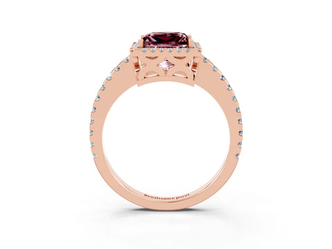 Rose gold Princess Cut Morganite Halo Engagement Ring with Pavé Band and Prong Setting_15