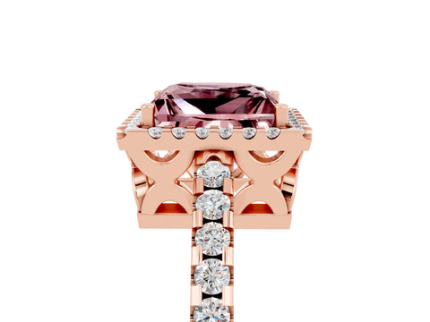 Rose gold Princess Cut Morganite Halo Engagement Ring with Pavé Band and Prong Setting_17